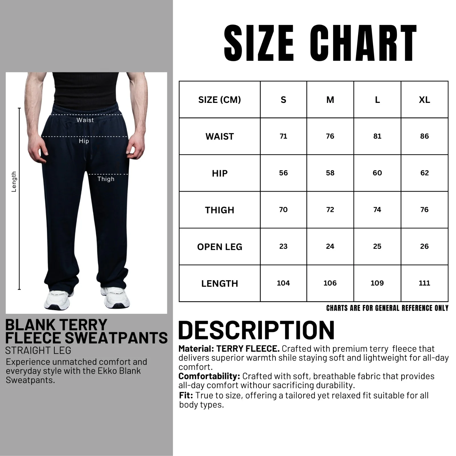 CLEARANCE EKKO Blank Terry Fleece Straight Leg Sweatpants - Image 2